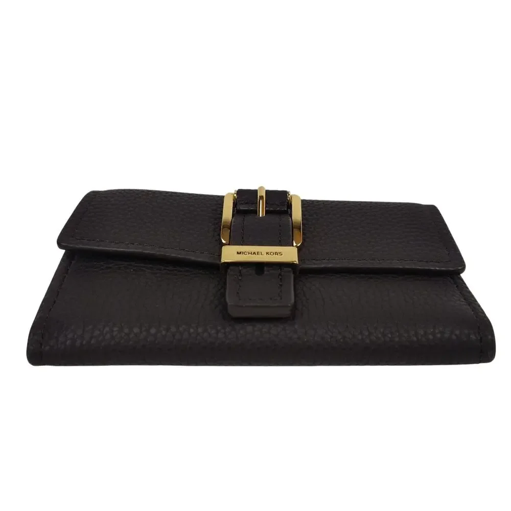 Michael Kors Nolita Medium Pebbled Leather Tri-Fold Wallet-Chocolate Brown-NWT